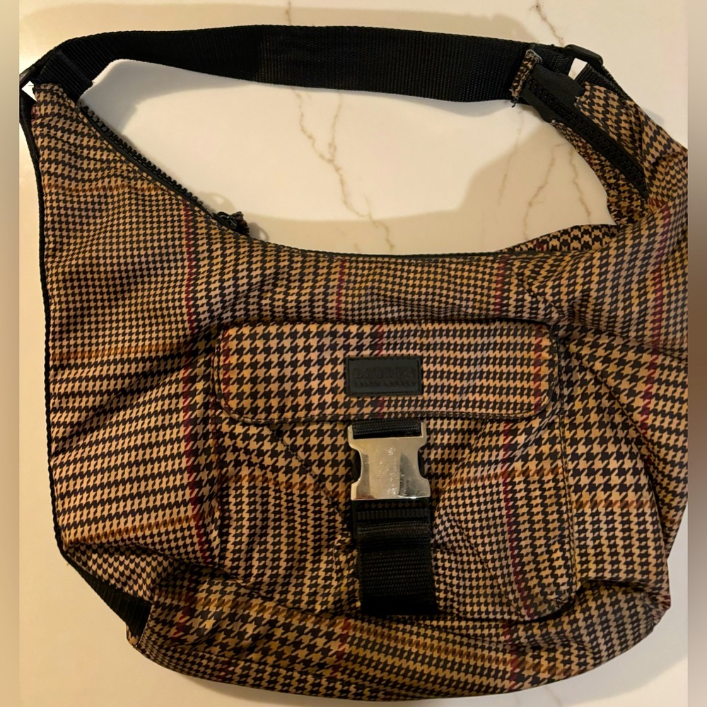 LAUREN RALPH LAUREN Sport Shoulder Bag Hobo Houndstooth Purse. Silver buckle.